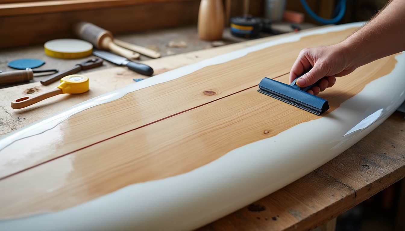 Construction d&rsquo;une planche : pain, stringer, glassage